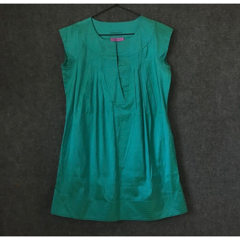Calypso Christiane Celle Shift Dress Teal Green Shimmer Women Size Small Pockets